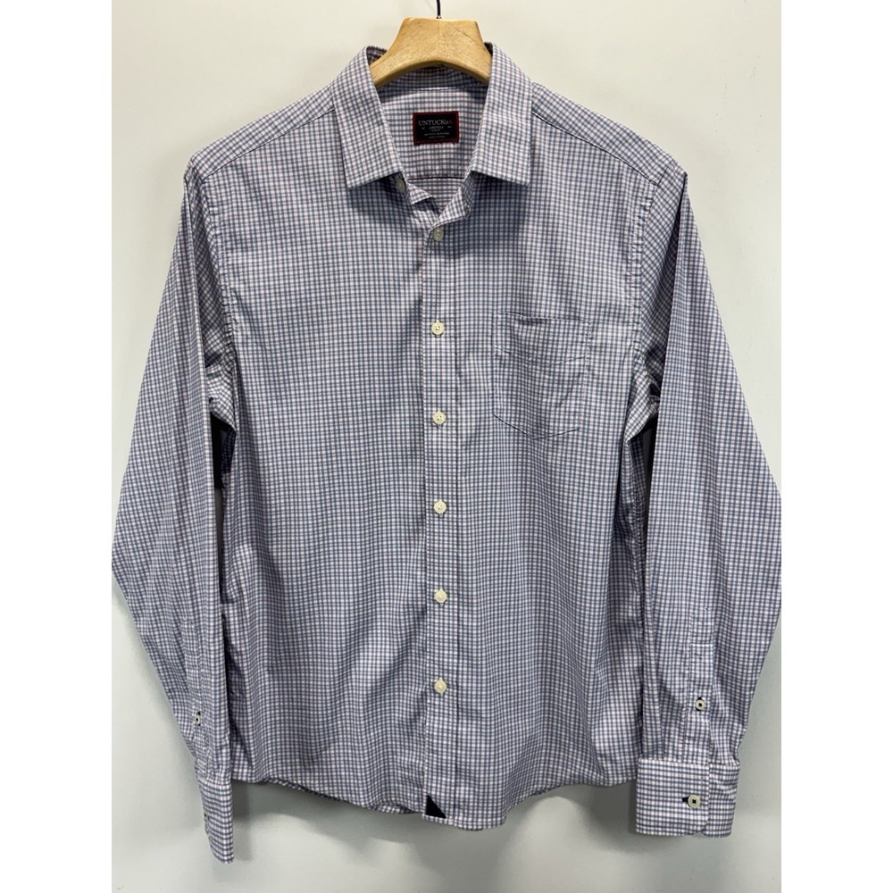 UNTUCKit Shirt Mens Medium Blue Dalton Check Nylon Stretch Button Up Career